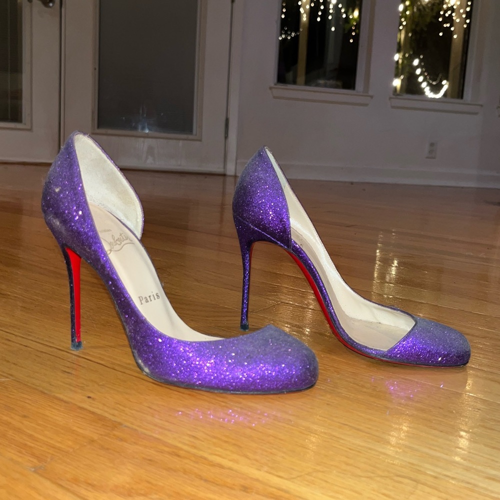 Christian Louboutin Shoes | Christian Louboutin Purple Glitter Dorsay Helmour